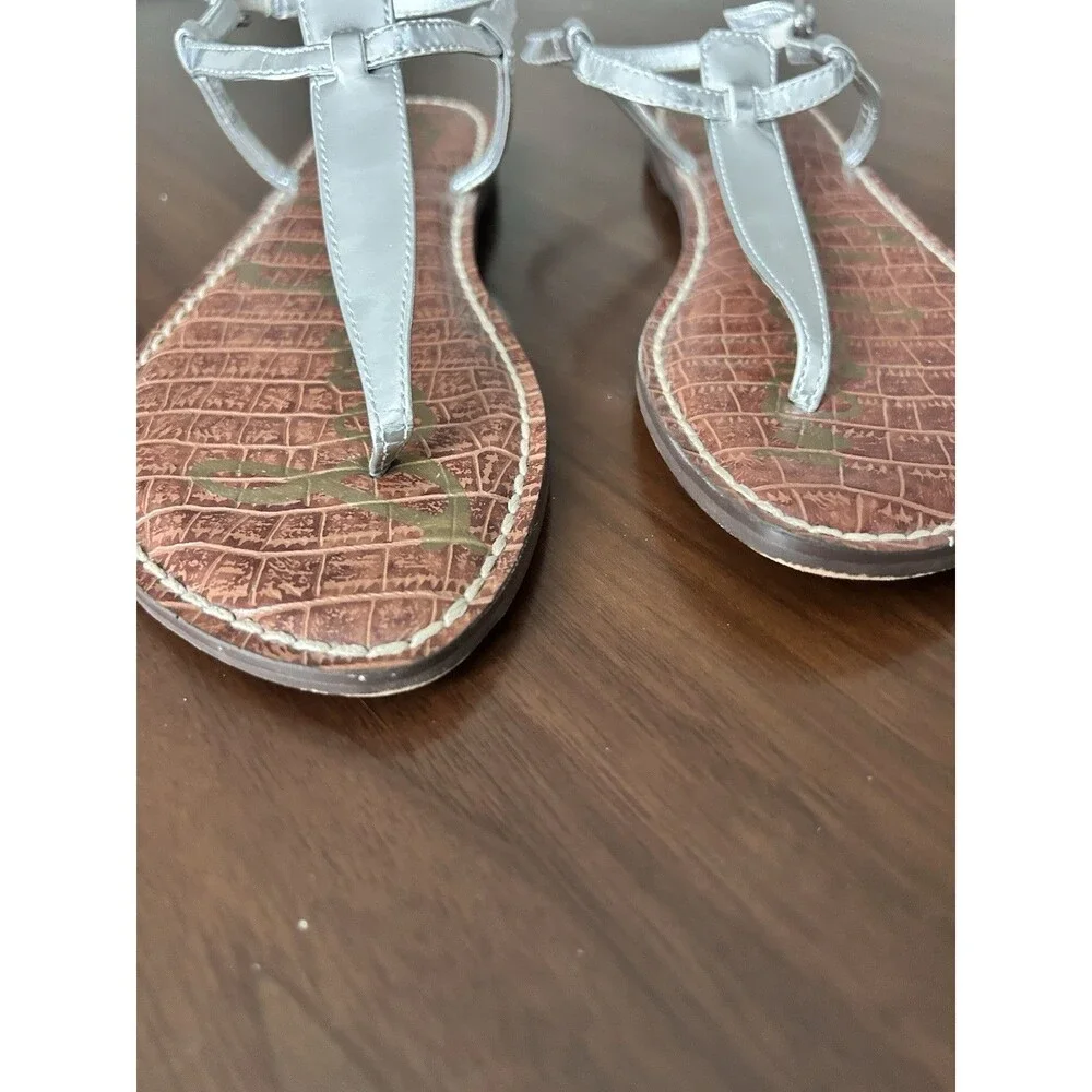 Sam Edelman Women’s Silver Leather Thong Flat Ankle Strap Buckle Sandals US 7